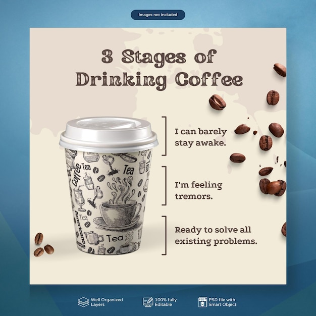 Plantilla de banner de publicación de instagram de redes sociales de promoción del día internacional del café o cafetería psd