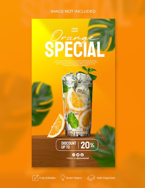 Plantilla de banner de publicación de instagram de redes sociales de promoción de menú de bebidas