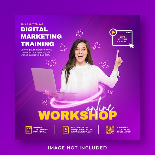 Plantilla de banner de publicación de Instagram de redes sociales de promoción de seminarios web de transmisión en vivo