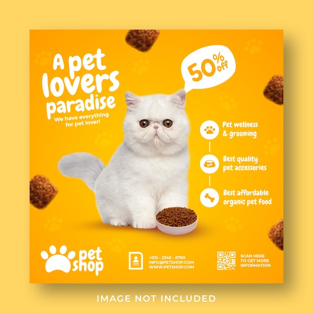 PSD plantilla de banner de publicación de instagram de redes sociales de promoción de tienda de mascotas