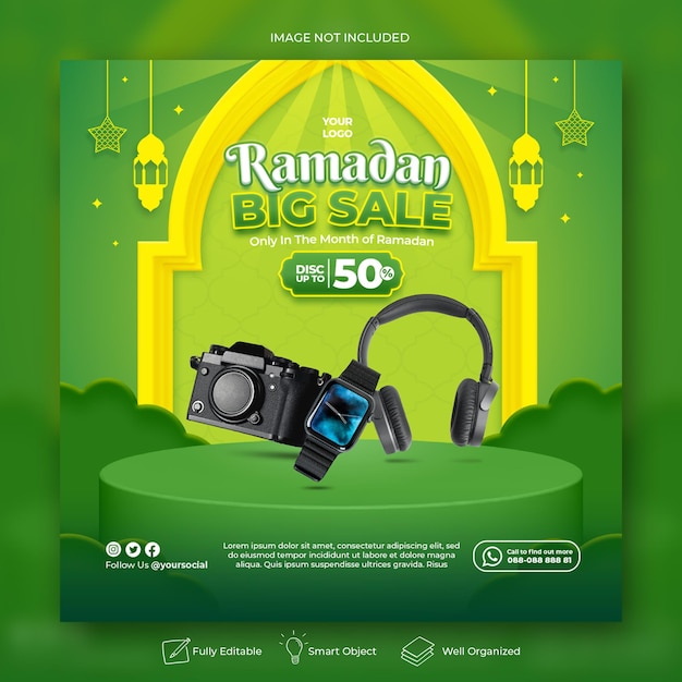 Plantilla de banner de publicación de instagram de redes sociales de ramadan kareem islámico