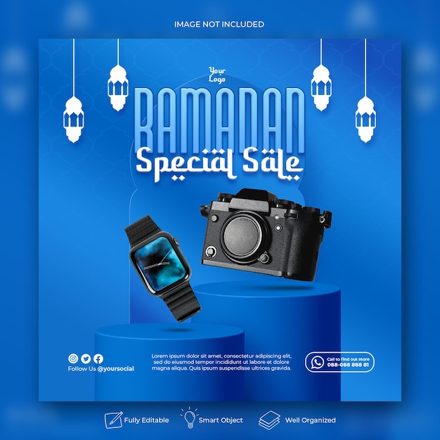 Plantilla de banner de publicación de instagram de redes sociales de ramadan kareem islámico