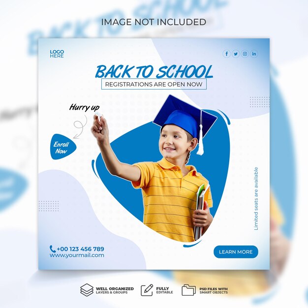 PSD plantilla de banner de publicación de instagram de redes sociales de regreso a la escuela