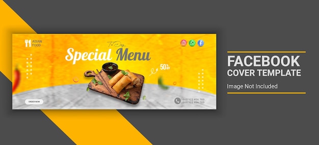 PSD plantilla de banner de publicación de portada de facebook de comida asiática y menú de restaurante de comida asiática