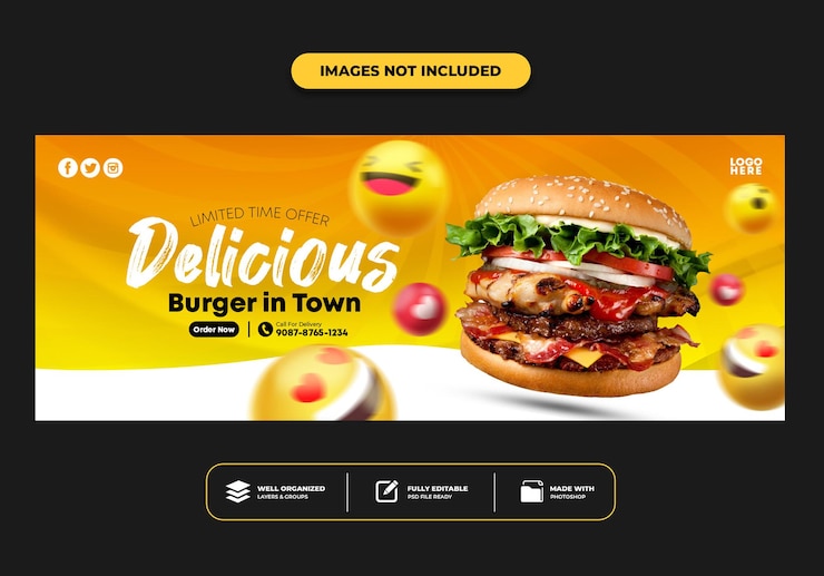 PSD plantilla de banner de publicación de portada de facebook para pizza de menú de comida rápida de restaurante