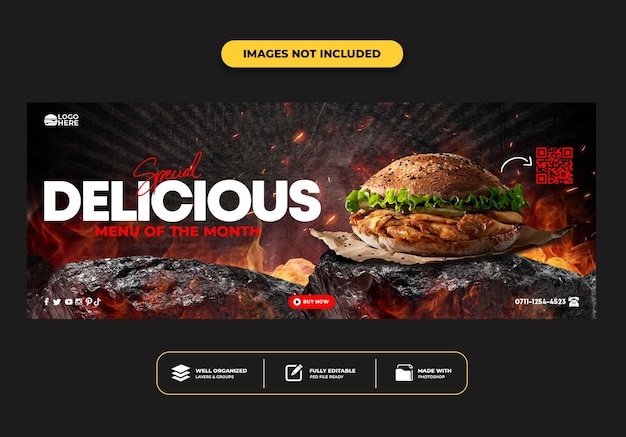 Plantilla de banner de publicación de portada de facebook para restaurante menú de comida rápida hamburguesa