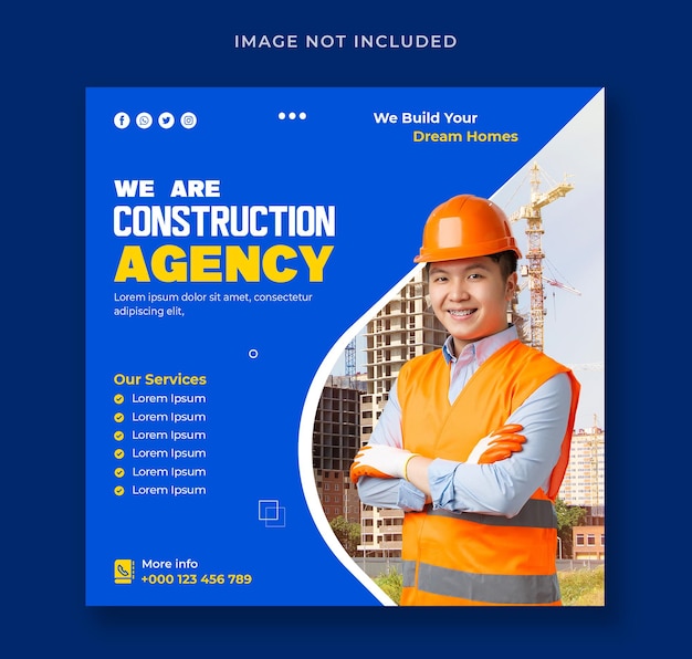 Plantilla de banner de publicación de redes sociales de agencia de construcción