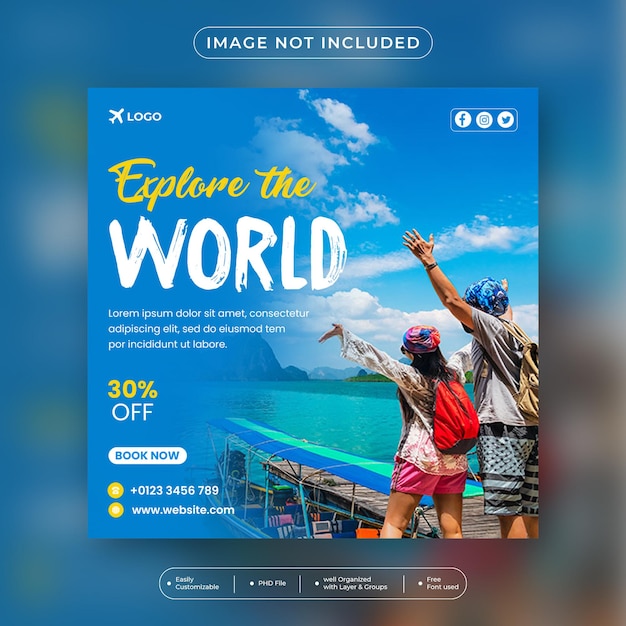 PSD plantilla de banner de publicación de redes sociales de agencia de viajes