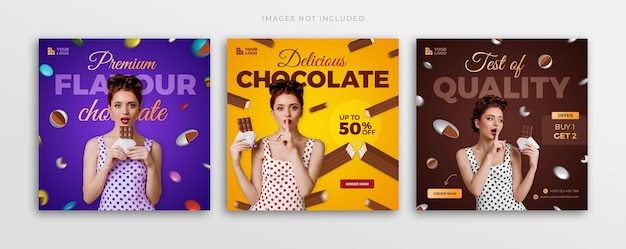 PSD plantilla de banner de publicación de redes sociales de caramelo de chocolate o diseño de publicación de instagram de volante de chocobar