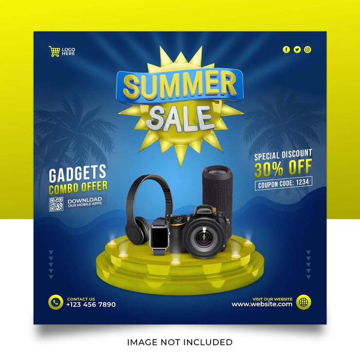 plantilla de banner de publicación de redes sociales de gadgets de oferta de venta de verano