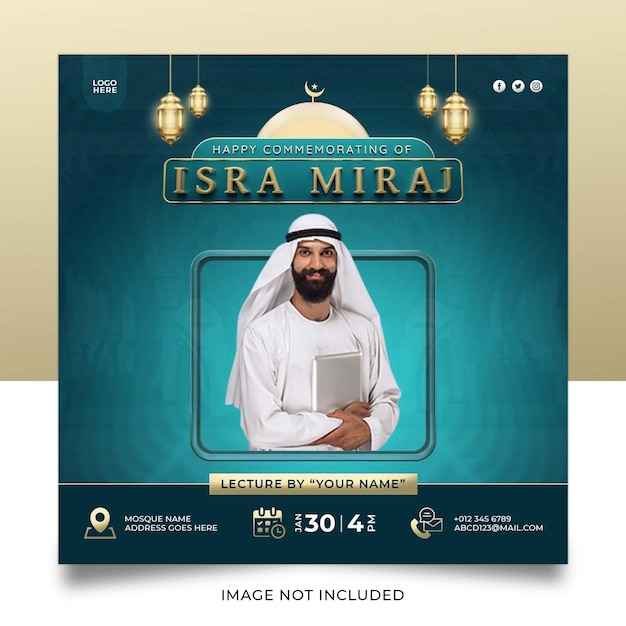 Plantilla de banner de publicación de redes sociales de isra miraj