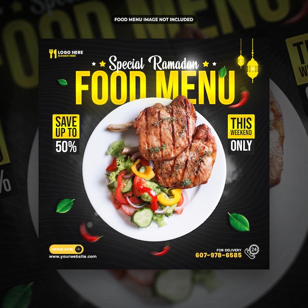 Plantilla de banner de publicación de redes sociales de menú de comida de ramadán