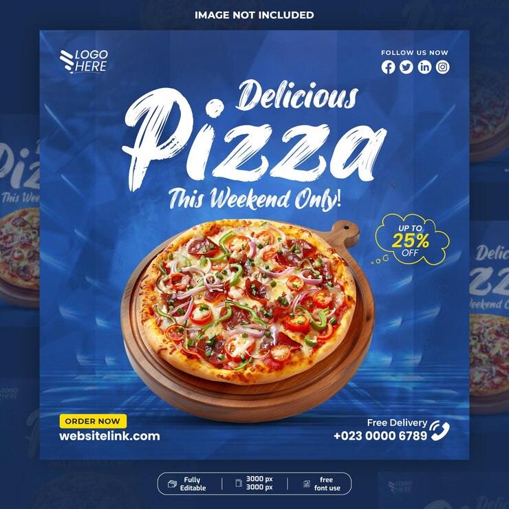 plantilla de banner de la publicación de las redes sociales de la pizza deliciosa o la publicación de la pizza caliente en Instagram