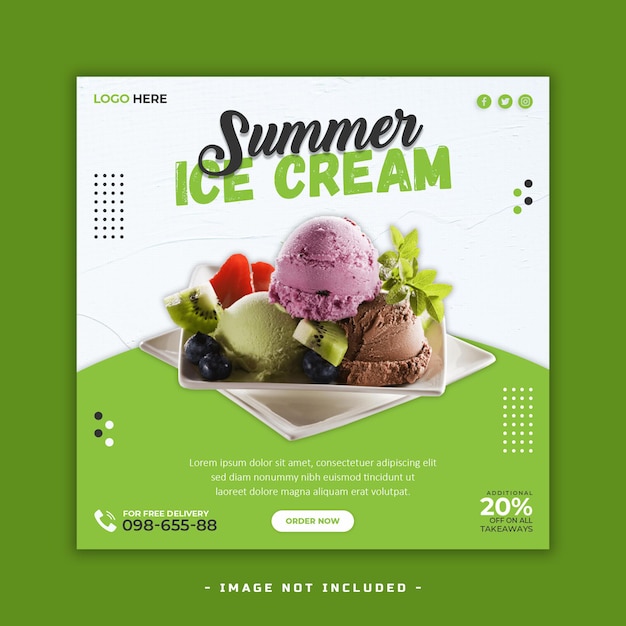 PSD plantilla de banner de publicación de redes sociales de postre helado psd premium