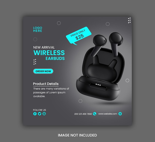 Plantilla de banner de publicación de redes sociales de producto de auriculares de auriculares de nueva llegada