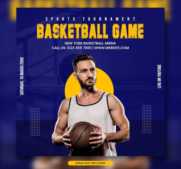 Plantilla de banner de publicación de redes sociales de torneo deportivo de baloncesto o folleto de evento de club de fútbol