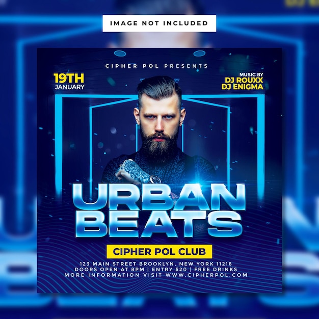 Plantilla de banner de publicación de redes sociales de Urban Beats club dj party flyer