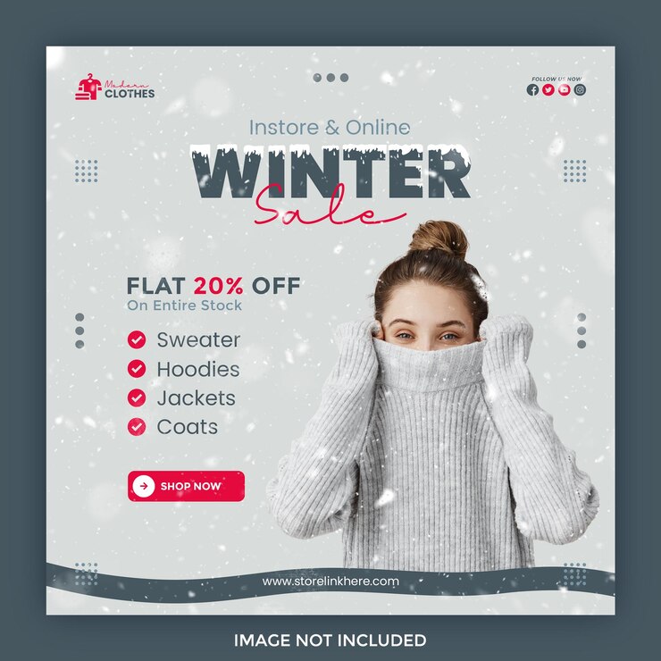 PSD plantilla de banner de publicación de redes sociales de venta de invierno