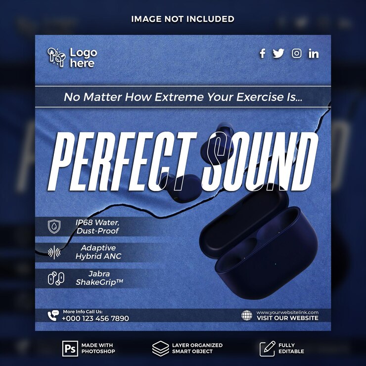 plantilla de banner de publicaciones de redes sociales para auriculares