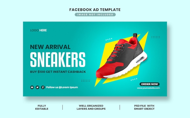 PSD plantilla de banner publicitario de facebook de promoción de venta de marca de zapatos