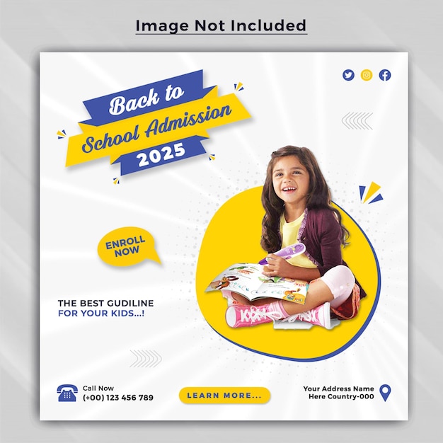Plantilla de banner de redes sociales de admisión educativa de regreso a la escuela
