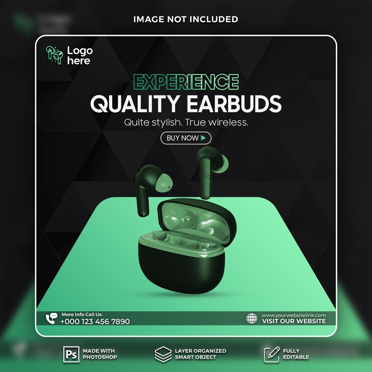 plantilla de banner de redes sociales para auriculares