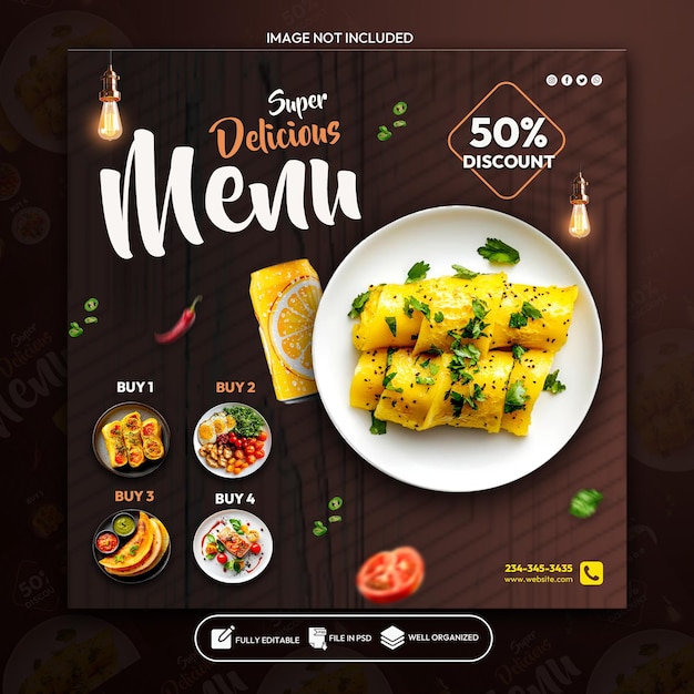 Plantilla de banner de redes sociales y banner de Instagram para el menú de comida