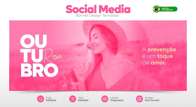 Plantilla de banner de redes sociales campaña de octubre rosa de concientización sobre el cáncer de mama