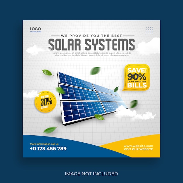 Plantilla de banner de redes sociales cuadradas de energía solar renovable y sostenible