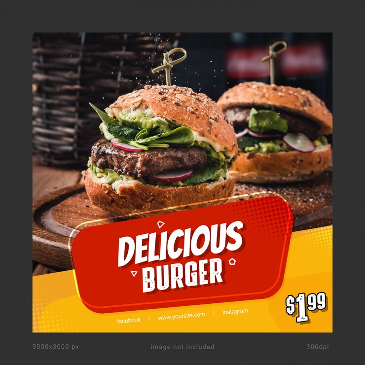 Plantilla de banner de redes sociales Delicious Burger