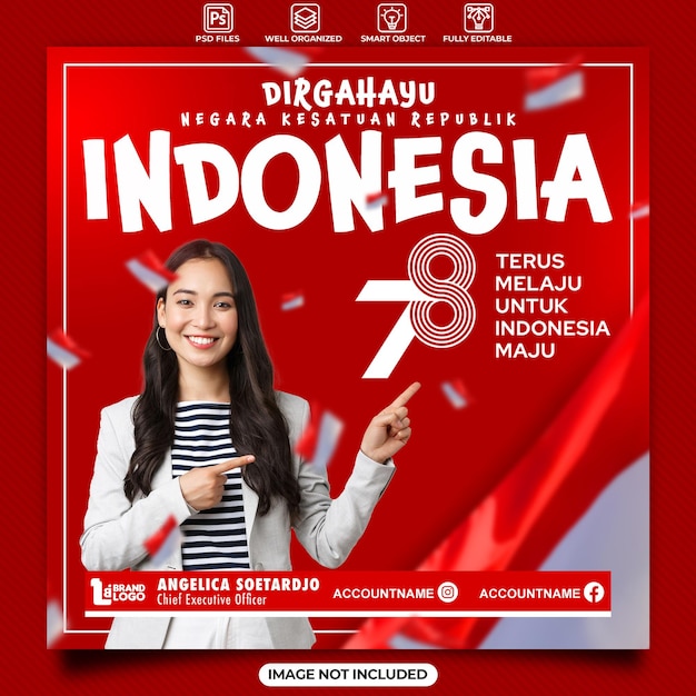 PSD plantilla de banner de redes sociales del día de la independencia de indonesia