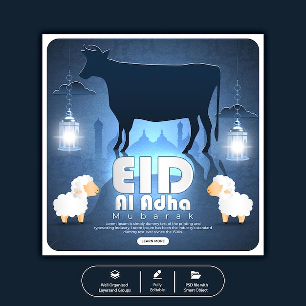 PSD plantilla de banner de redes sociales del festival islámico eid al adha mubarak