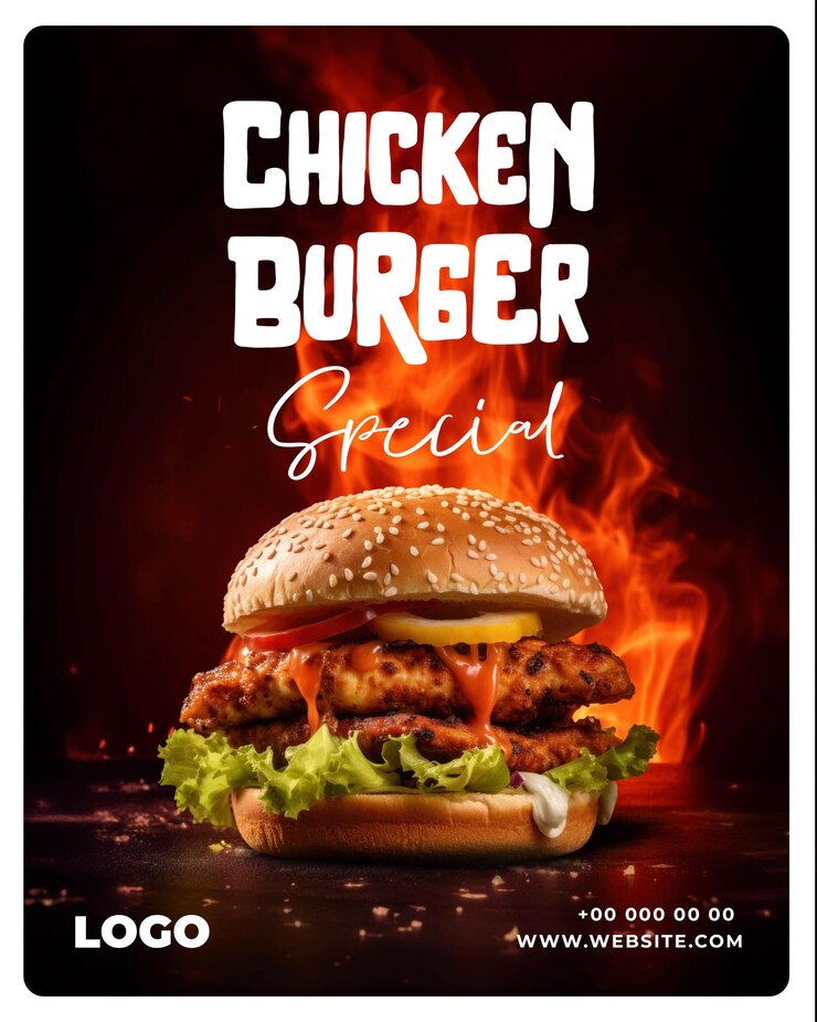 Plantilla de banner de redes sociales de flyer de diseño de cartel de promoción especial de hamburguesa de pollo