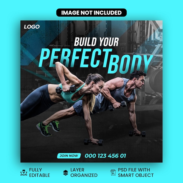 PSD plantilla de banner de redes sociales de gimnasio y fitness
