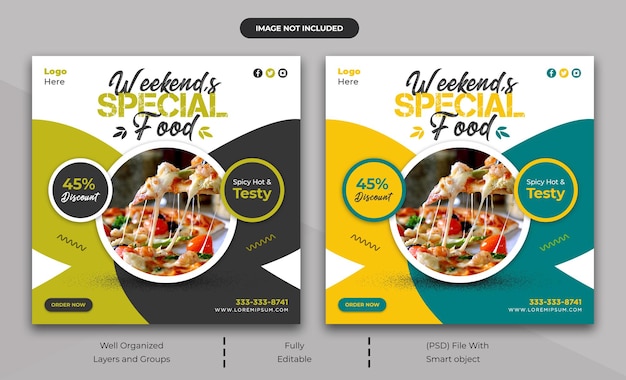 Plantilla de banner de redes sociales de marketing de comida deliciosa de restaurante