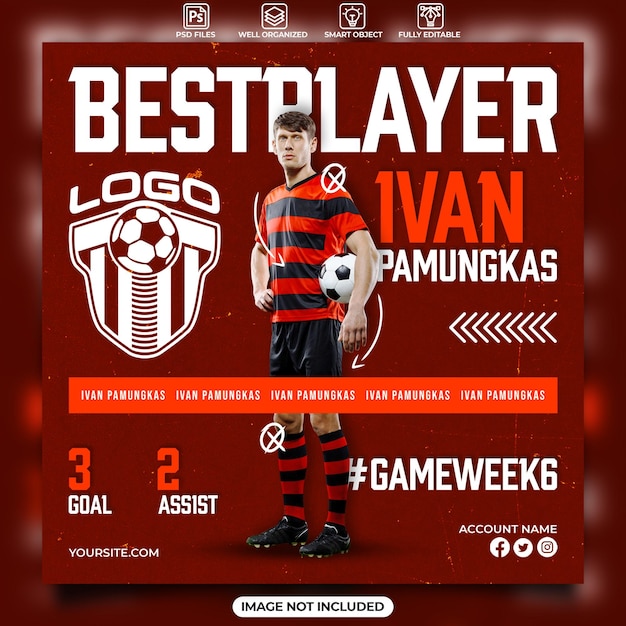 Plantilla de banner de redes sociales de mejor jugador de fútbol