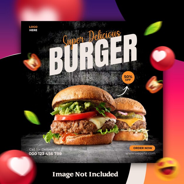 PSD plantilla de banner de redes sociales de menú de comida y hamburguesa deliciosa psd
