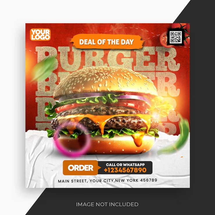 PSD plantilla de banner de redes sociales de menú de comida y hamburguesas deliciosas