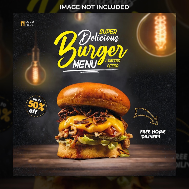 PSD plantilla de banner de redes sociales de menú de comida y hamburguesas deliciosas