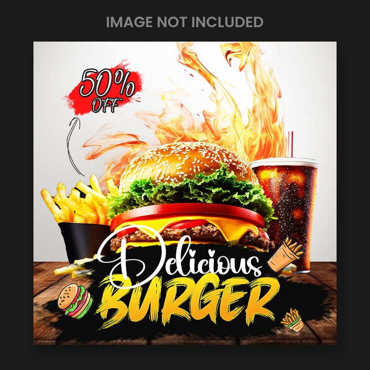 PSD plantilla de banner de redes sociales de menú de comida y hamburguesas deliciosas