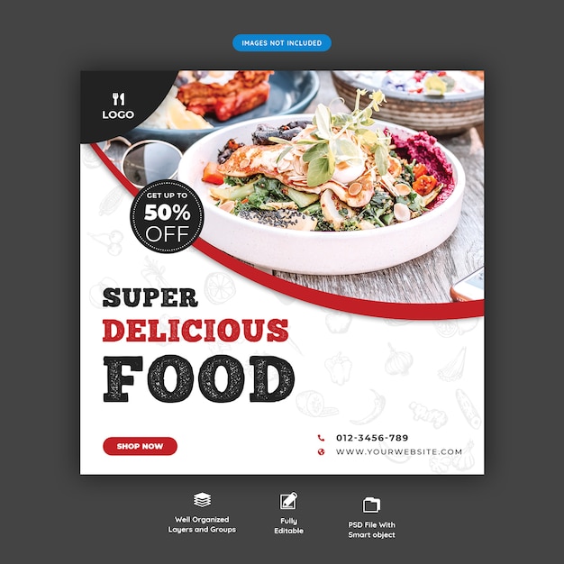 Plantilla de banner de redes sociales de menú de comida y restaurante
