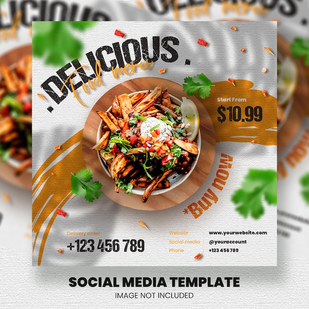 Plantilla de banner de redes sociales de menú de comida y restaurante