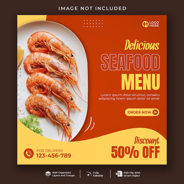 Plantilla de banner de redes sociales de menú de mariscos