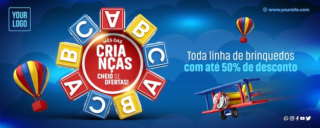Plantilla Banner de redes sociales Mes del niño con grandes ofertas