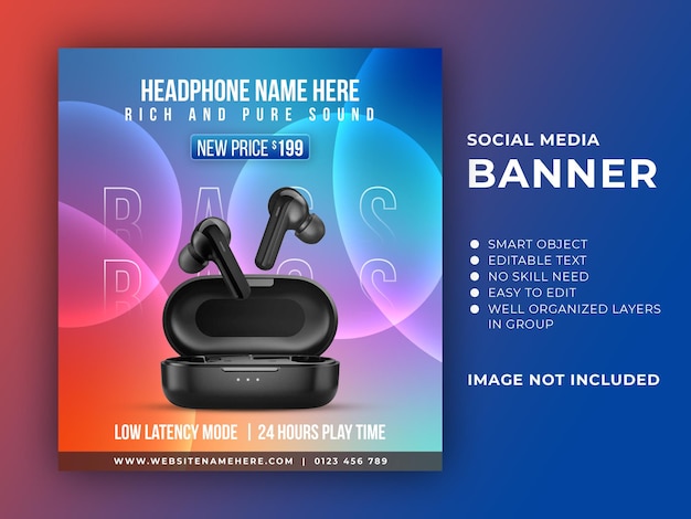 Plantilla de banner de redes sociales modernas para auriculares