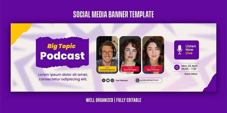 PSD plantilla de banner de las redes sociales de podcast