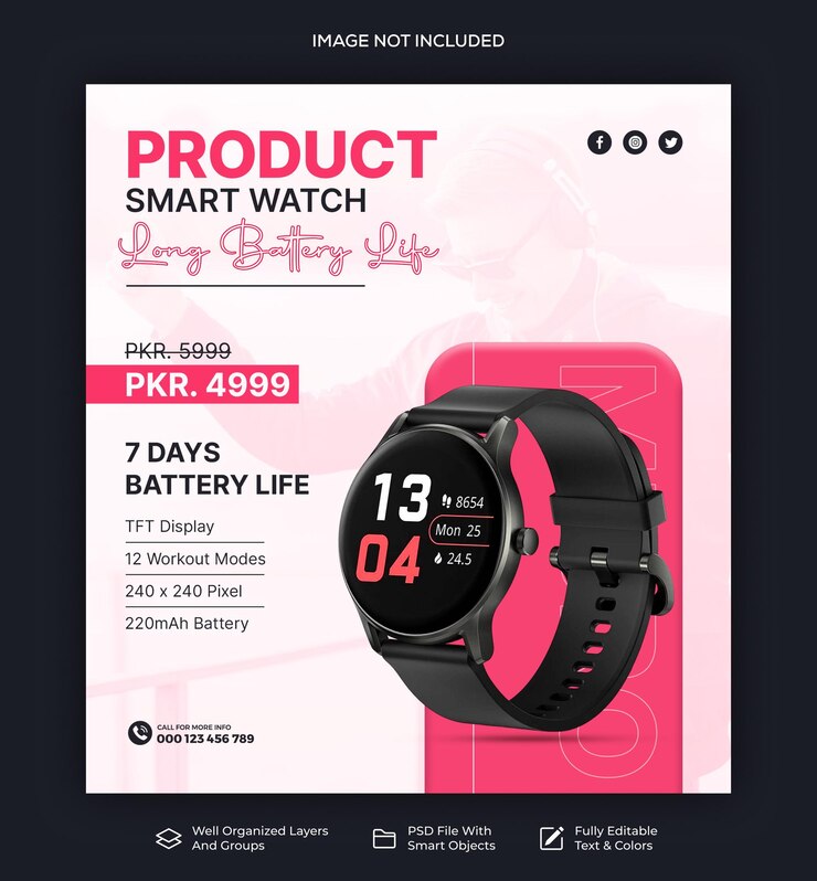 Plantilla de banner de redes sociales de producto de reloj inteligente PSD Gadgets para comercio electrónico