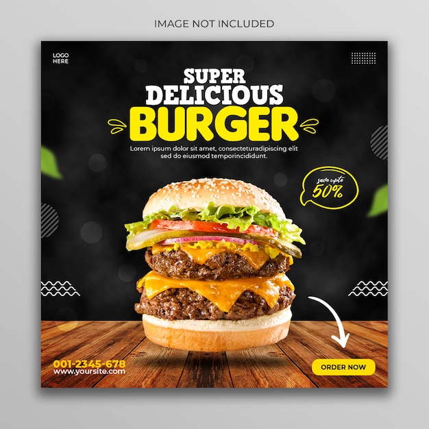 Plantilla de banner de redes sociales de promoción de menú de hamburguesas