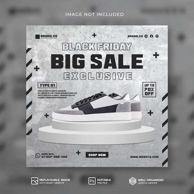 Plantilla de banner de redes sociales de promoción de venta de zapatos de viernes negro psd premium