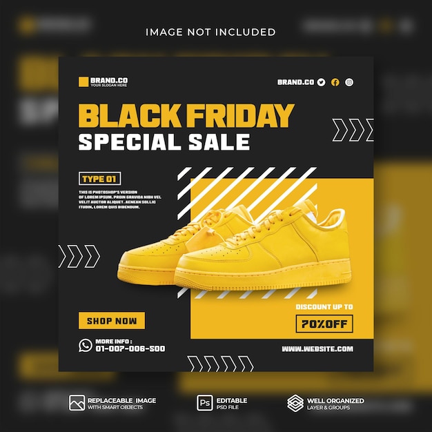PSD plantilla de banner de redes sociales de promoción de venta de zapatos de viernes negro psd premium